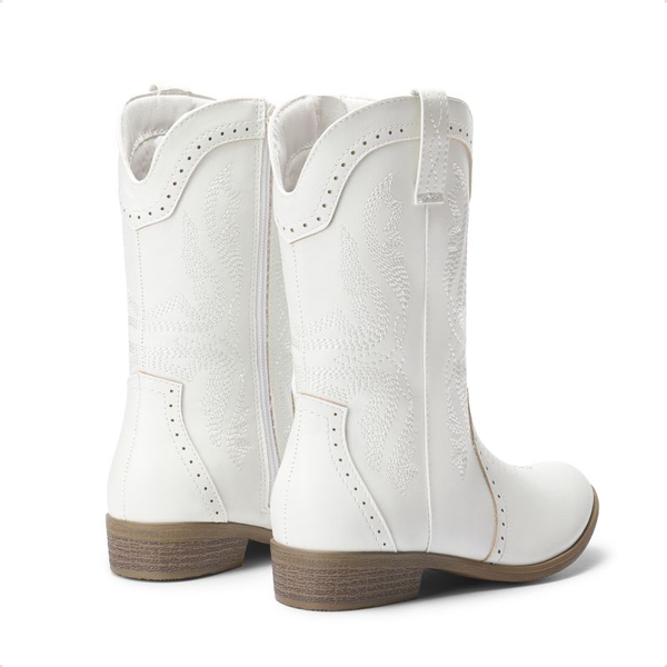 Kids Embroidery Western Cowboy Boots - WHITE - 4